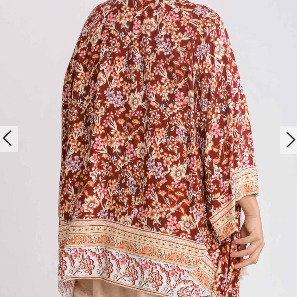 251.Women's Floral Mixed Print Open Front Hi-Lo Kimono Top NWT - Picture 5 of 5
